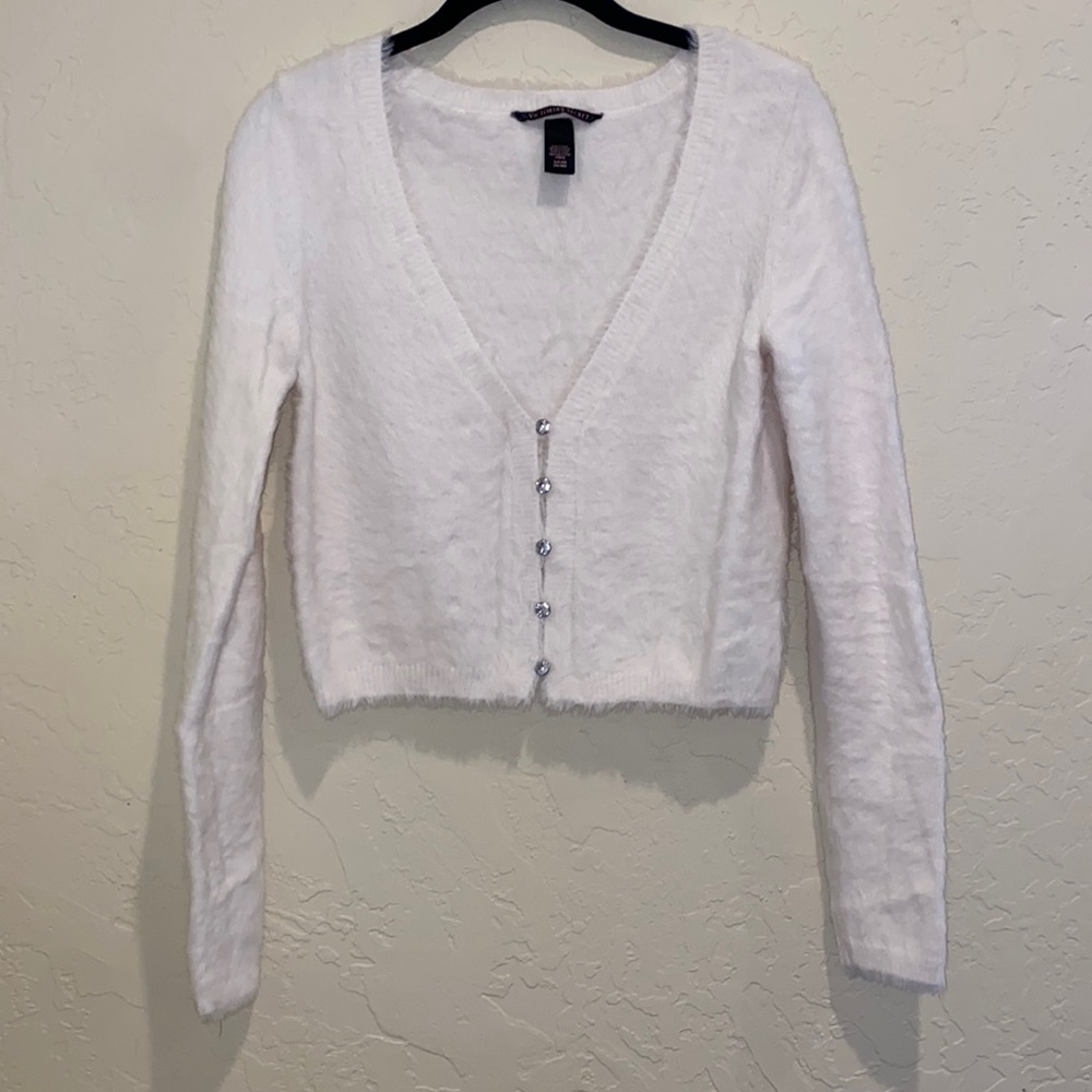 Victoria Secret Fuzzy Gem Button Cropped Cardigan